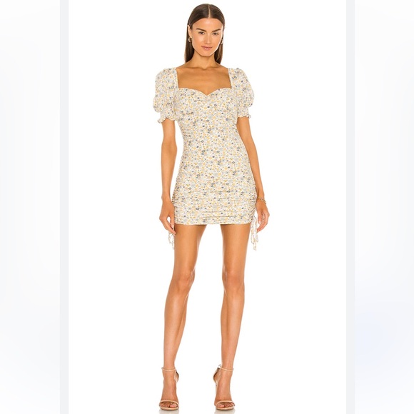Bardot Cindy Sweetheart‎ Dress in Soft Yellow Floral - Picture 1 of 9